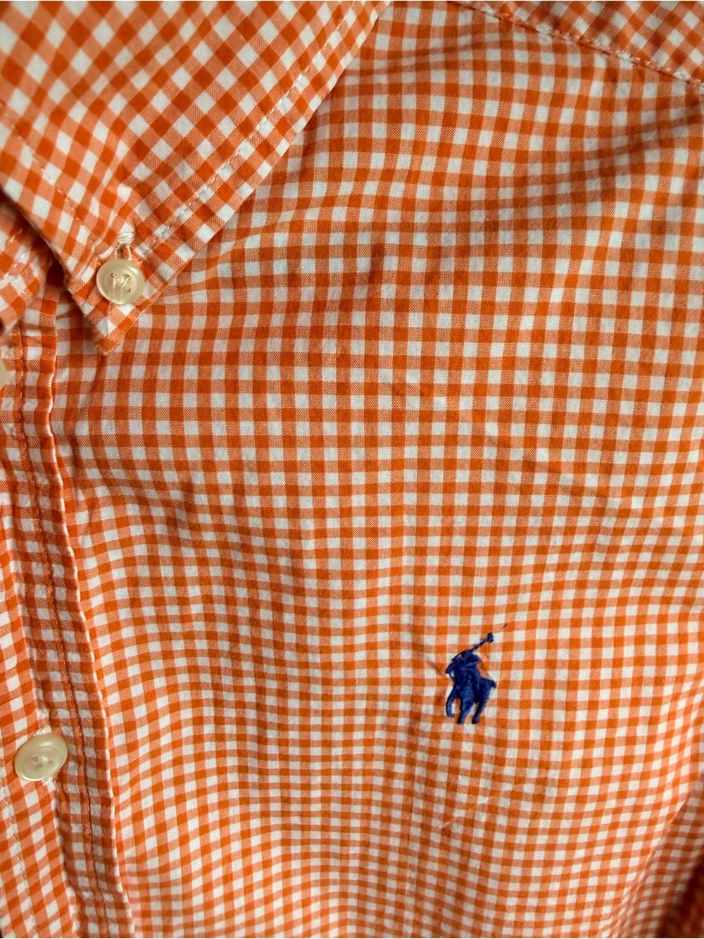 Ralph Lauren Orange and White Gingham Button-Down Shirt with Blue Pony